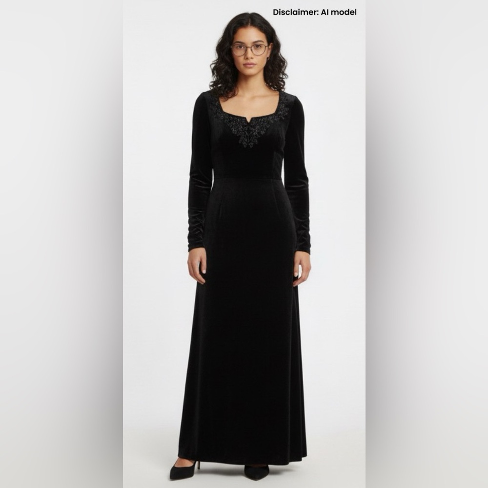 Vintage Badgley Mischka 90s black beaded evening gown